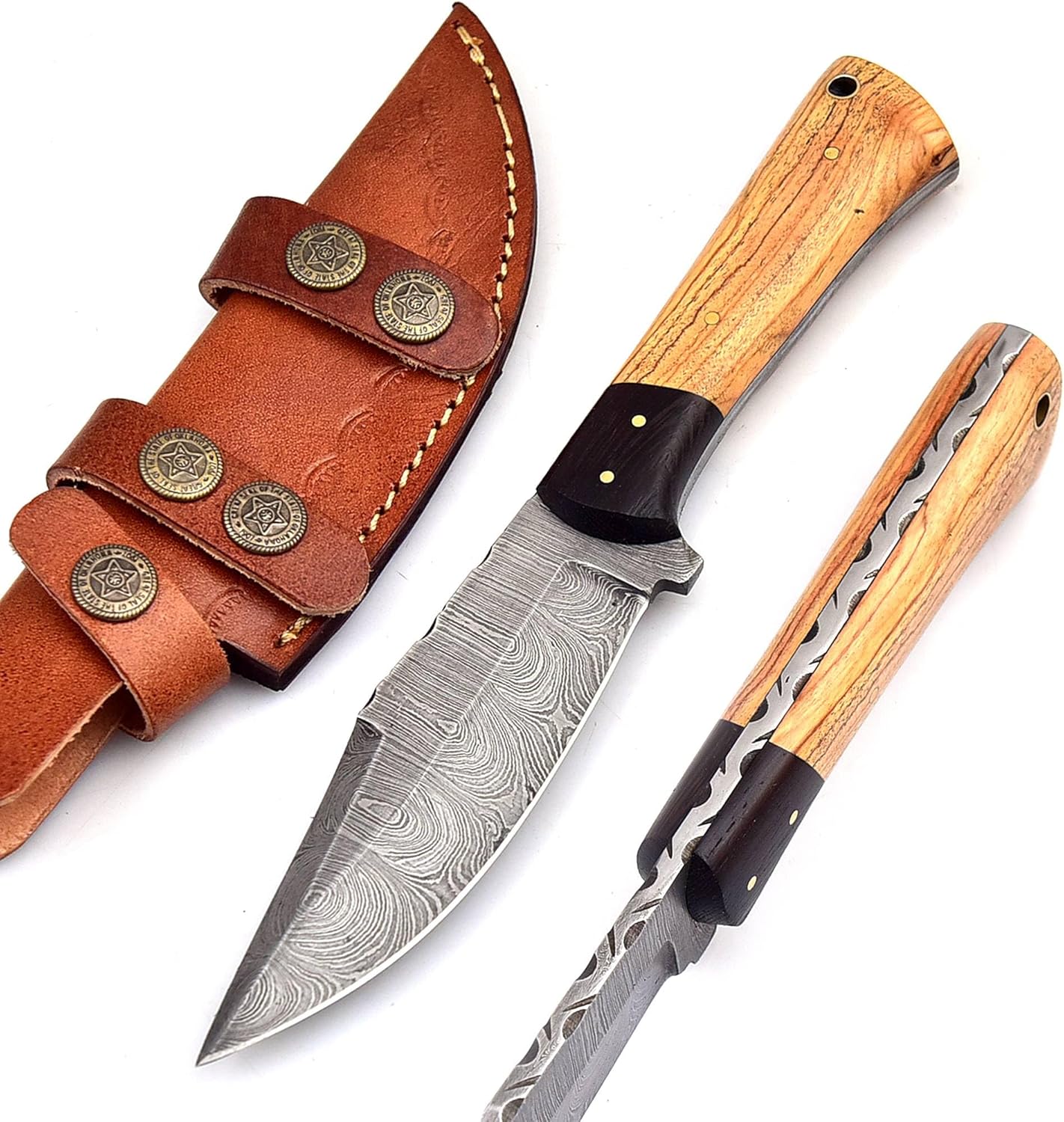 926 Custom Handmade Damascus Steel Small Fixed Blade Outdoor Camping Bushcraft Knife for men with Leather Sheath 926