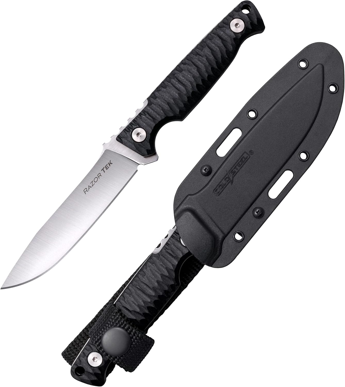 COLD STEEL Razor Tek 4" 4116 Stainless Steel Clip Point Fixed Blade EDC Outdoor Camping Hunting Utility Knife, 4" Ergonomic Textured Handle, Weather-Resistant Secure-Ex Sheath