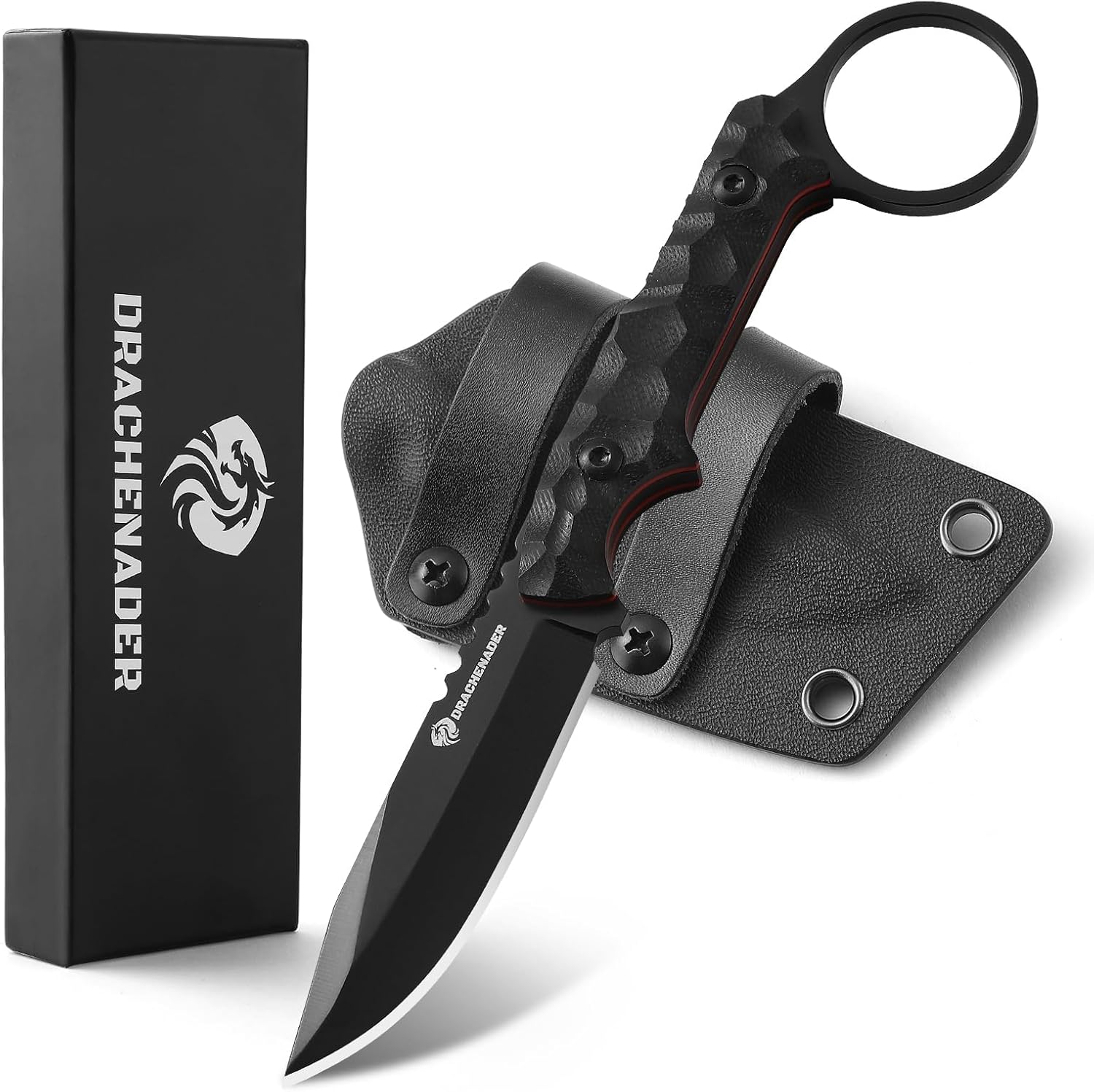 EDC Fixed Blade Knife with Sheath 7.08" Small Horizontal Carry Knife with Kydex Sheath, Full Tang 5Cr13mov Stainless Steel, Black, Neck Knife, Men Gifts